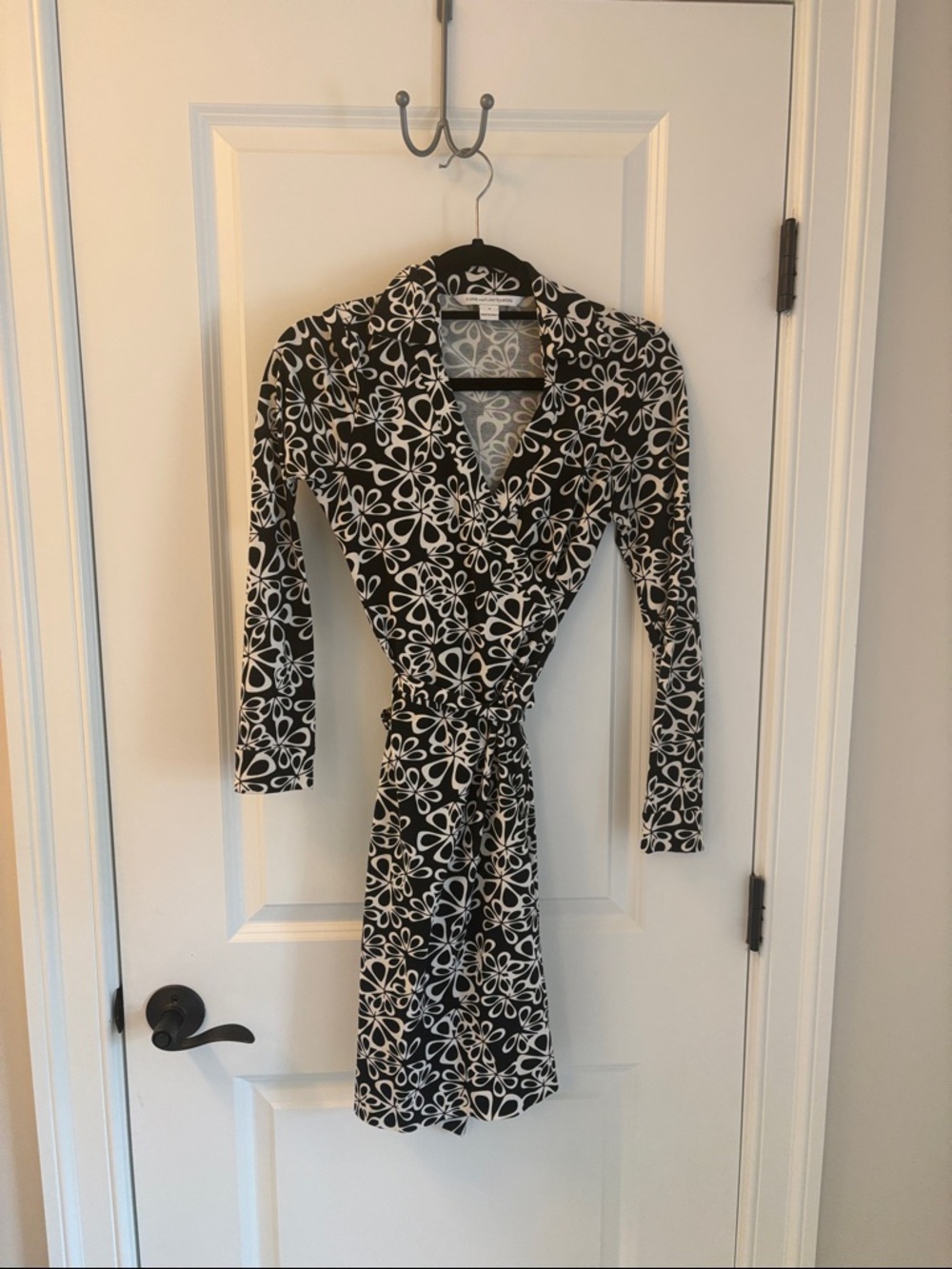 Diane Von Furstenberg Black and White Floral Wrap Dress
